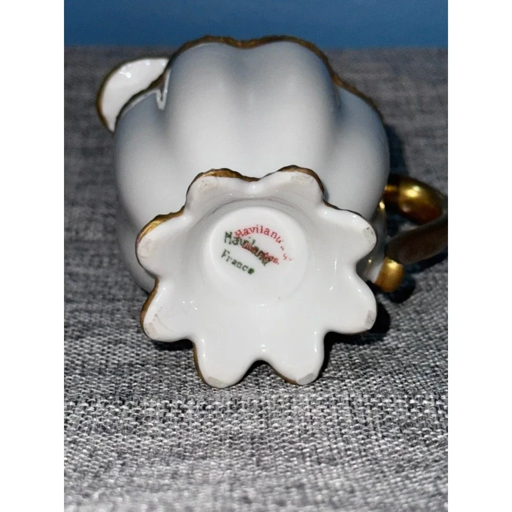Haviland Limoges France Porcelain Creamer White Gold Gilt Scalloped